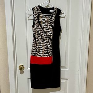 Calvin Klein Dress, Black/Cheetah/Red, US 2